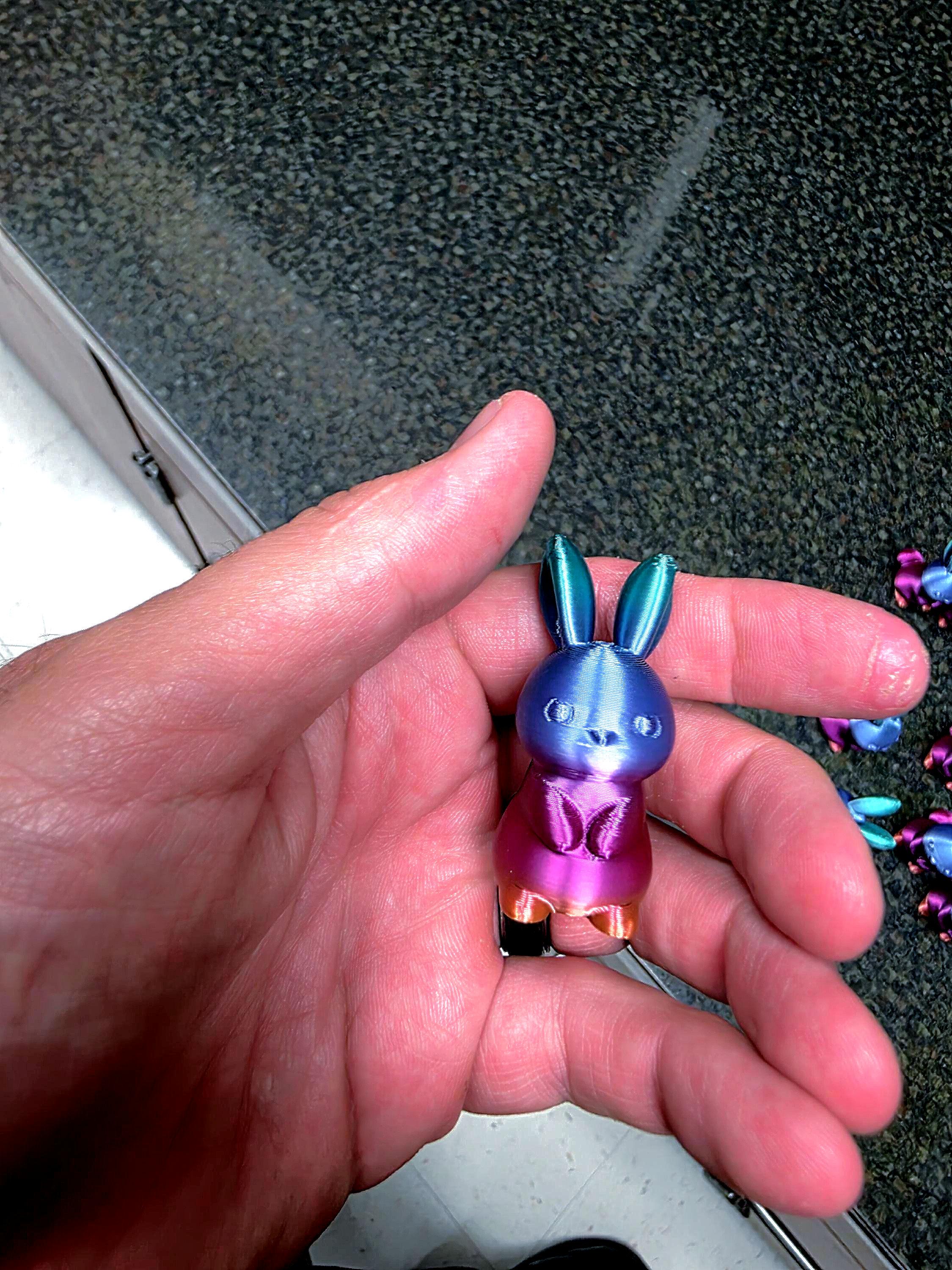 Miniature 3D Printed Rabbit Figurine – Iridescent Blue and Pink Bunny Charm