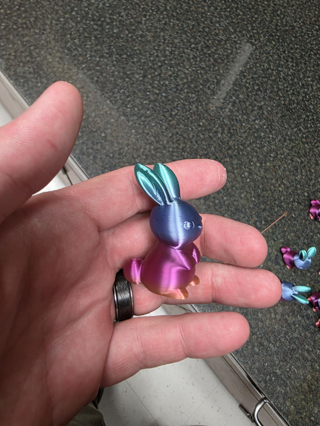 Miniature 3D Printed Rabbit Figurine – Iridescent Blue and Pink Bunny Charm