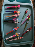 Beaded Pens with Charms: Rainbow, Cactus, Coffee Cup, Books, School Bus Designs