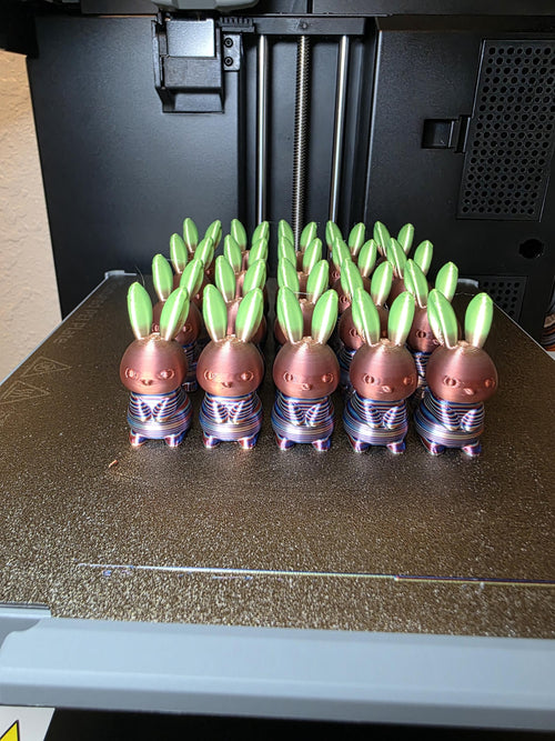 3D Printed Mini Rabbits with Green Ears – Unique Desk Toy