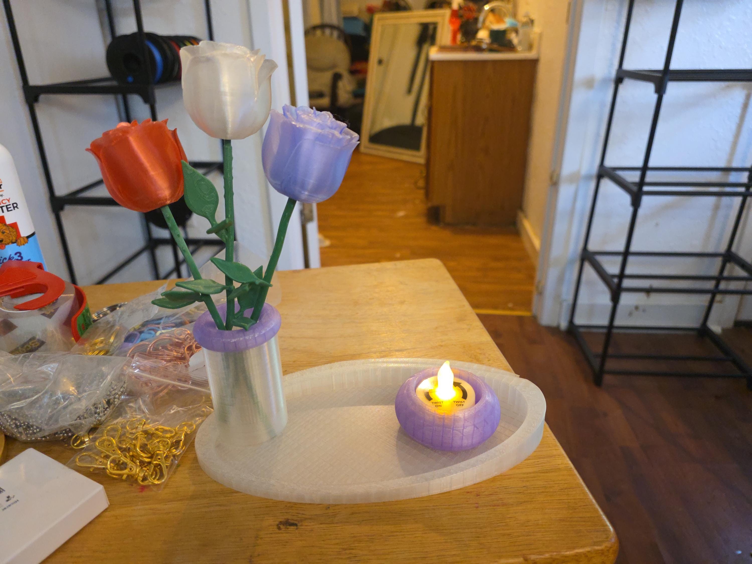 Memorial and flower base with candle